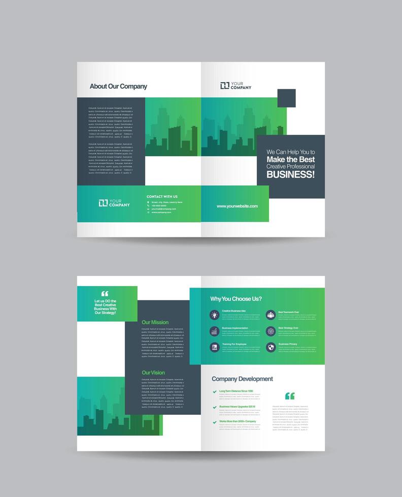 diseño de folleto doble de negocios corporativos degradado verde vector