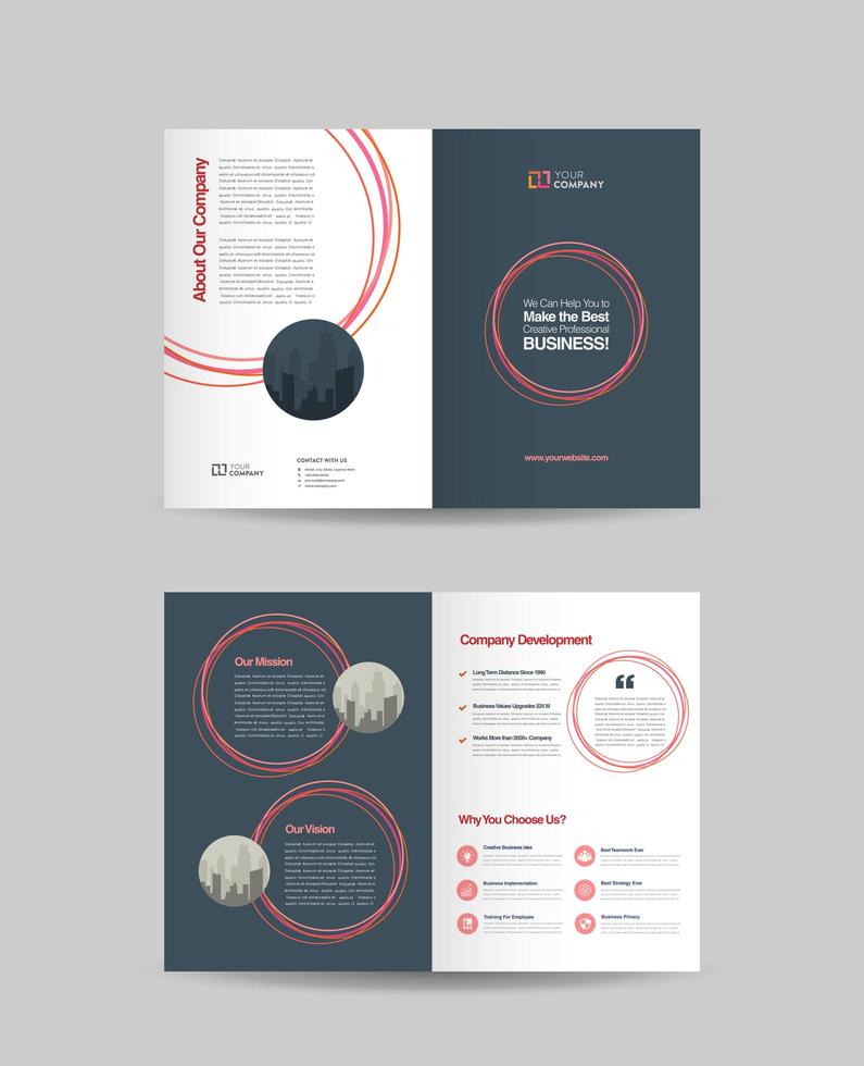 Circle design corporate business bi-fold brochure design vector