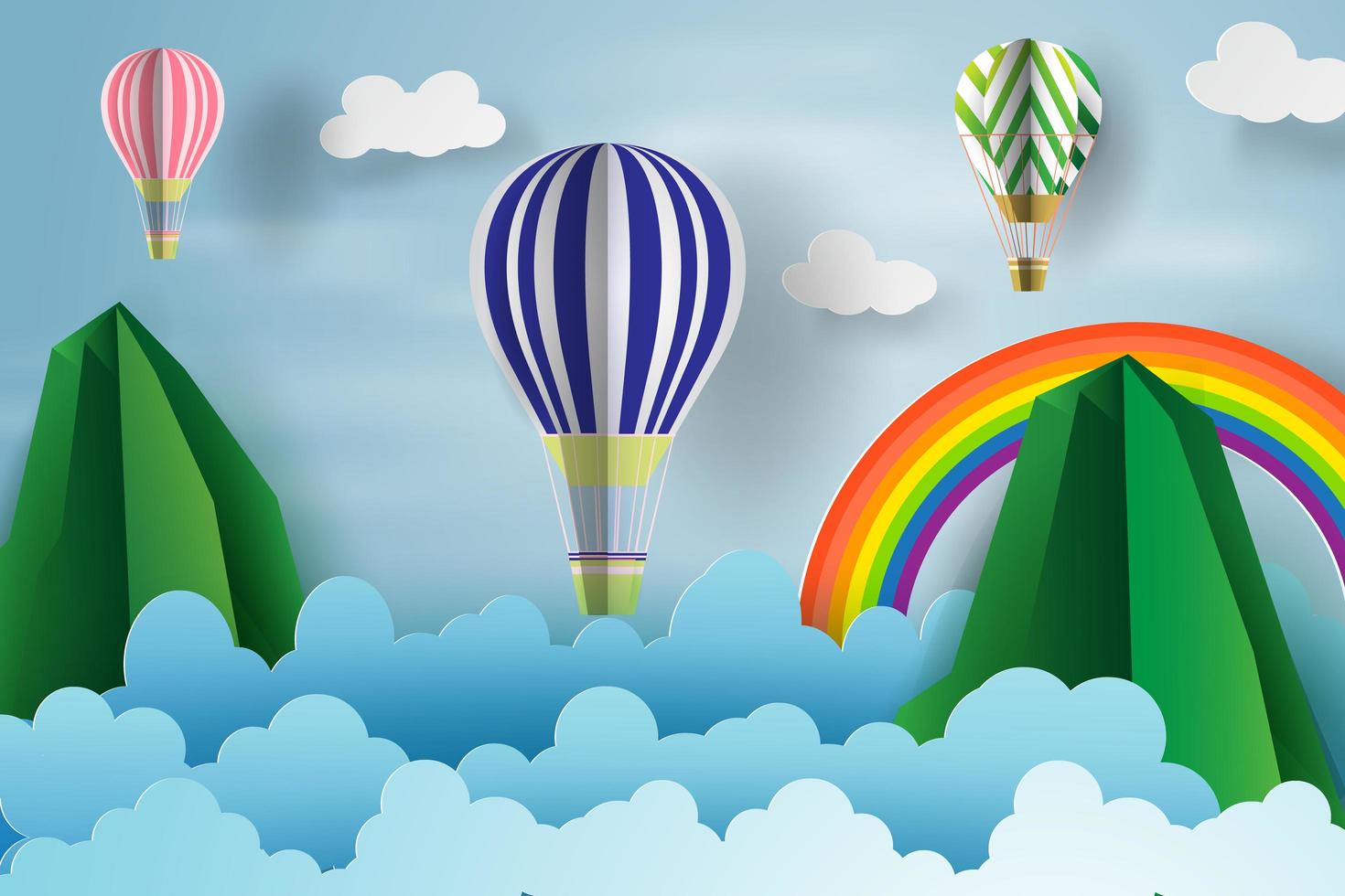 Paper art of Balloon floating over the sky vector