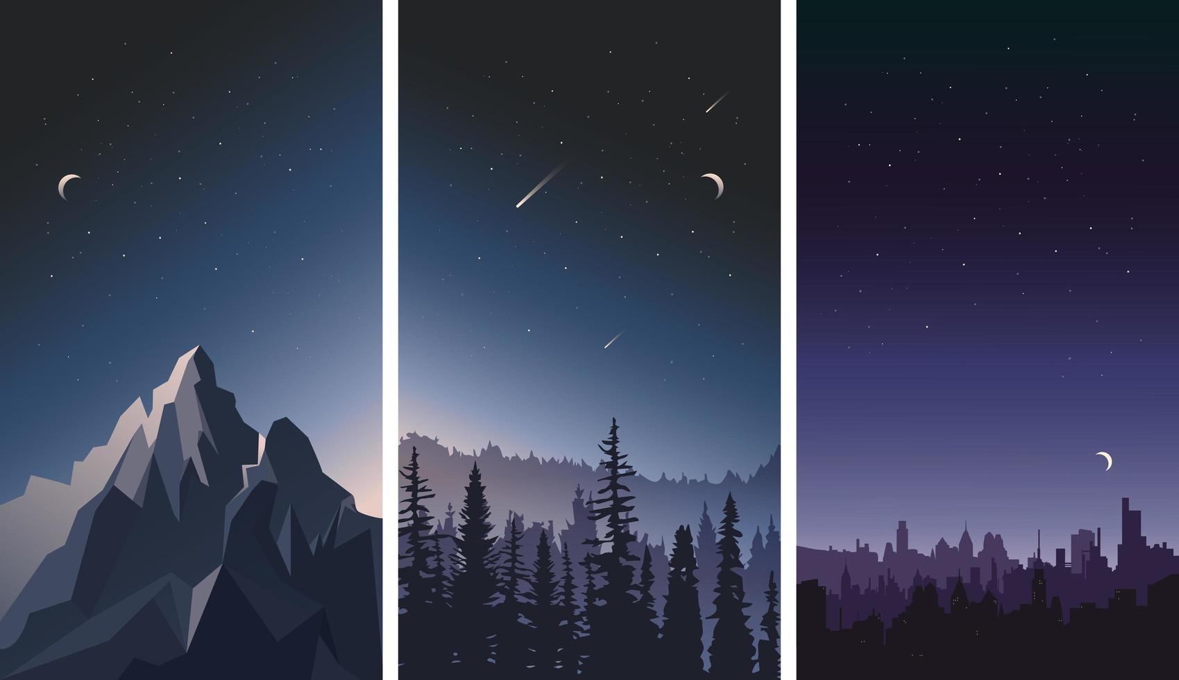 colección de paisajes del cielo nocturno. vector