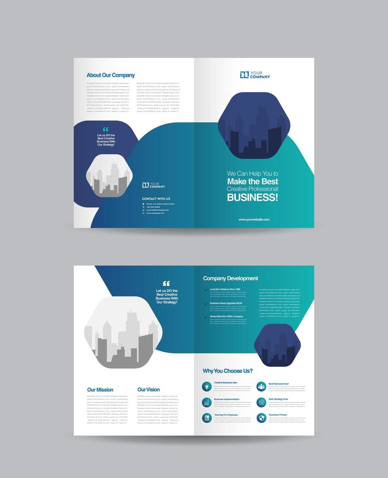 Blue Gradient Corporate Business Bi-Fold Brochure Design vector