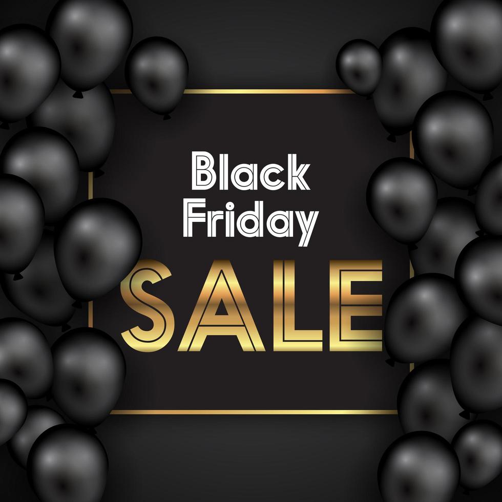 Black Friday background with balloons and gold text vector