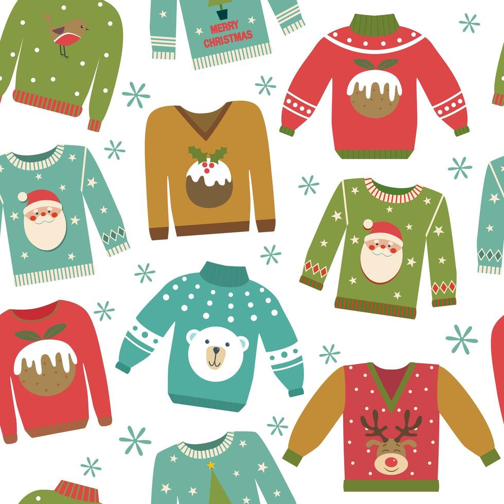 feos suéteres navideños de patrones sin fisuras vector