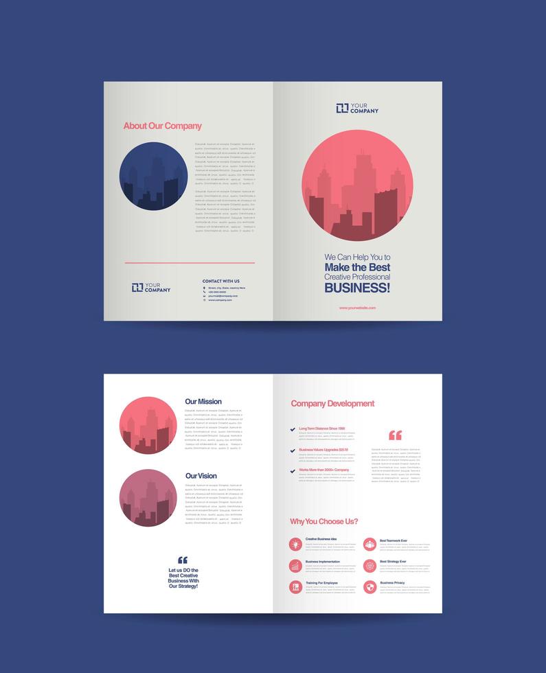 Red and Blue Circle Corporate Business Bi-Fold Brochure Design vector