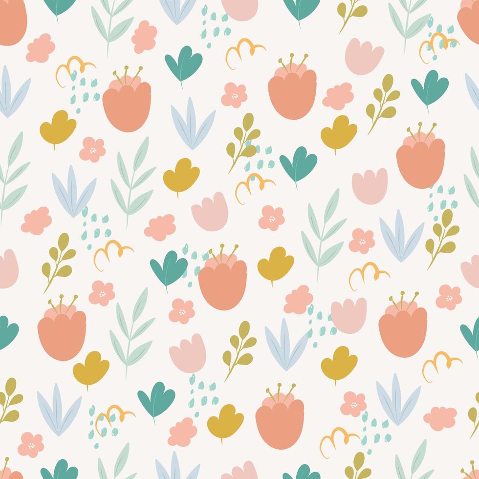 Seamless pattern with flowers in doodles style  vector