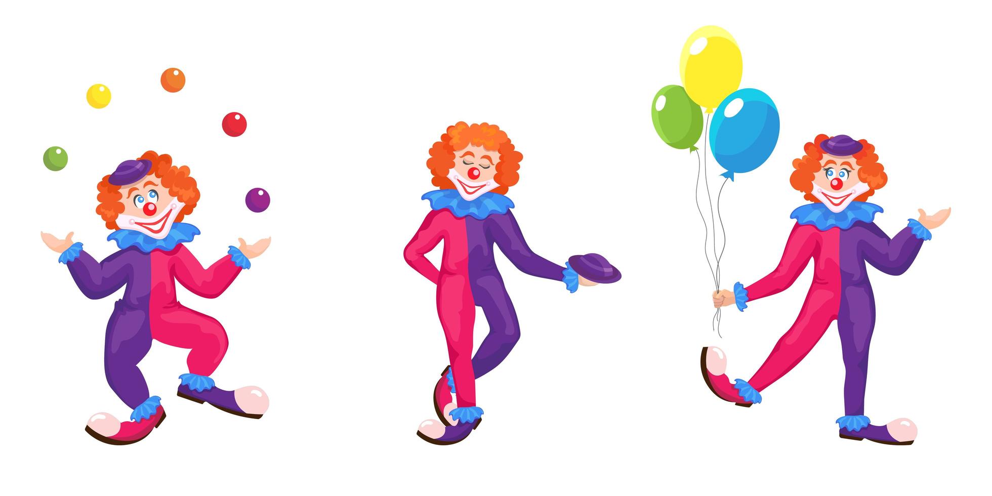 Set of clowns in different poses. vector