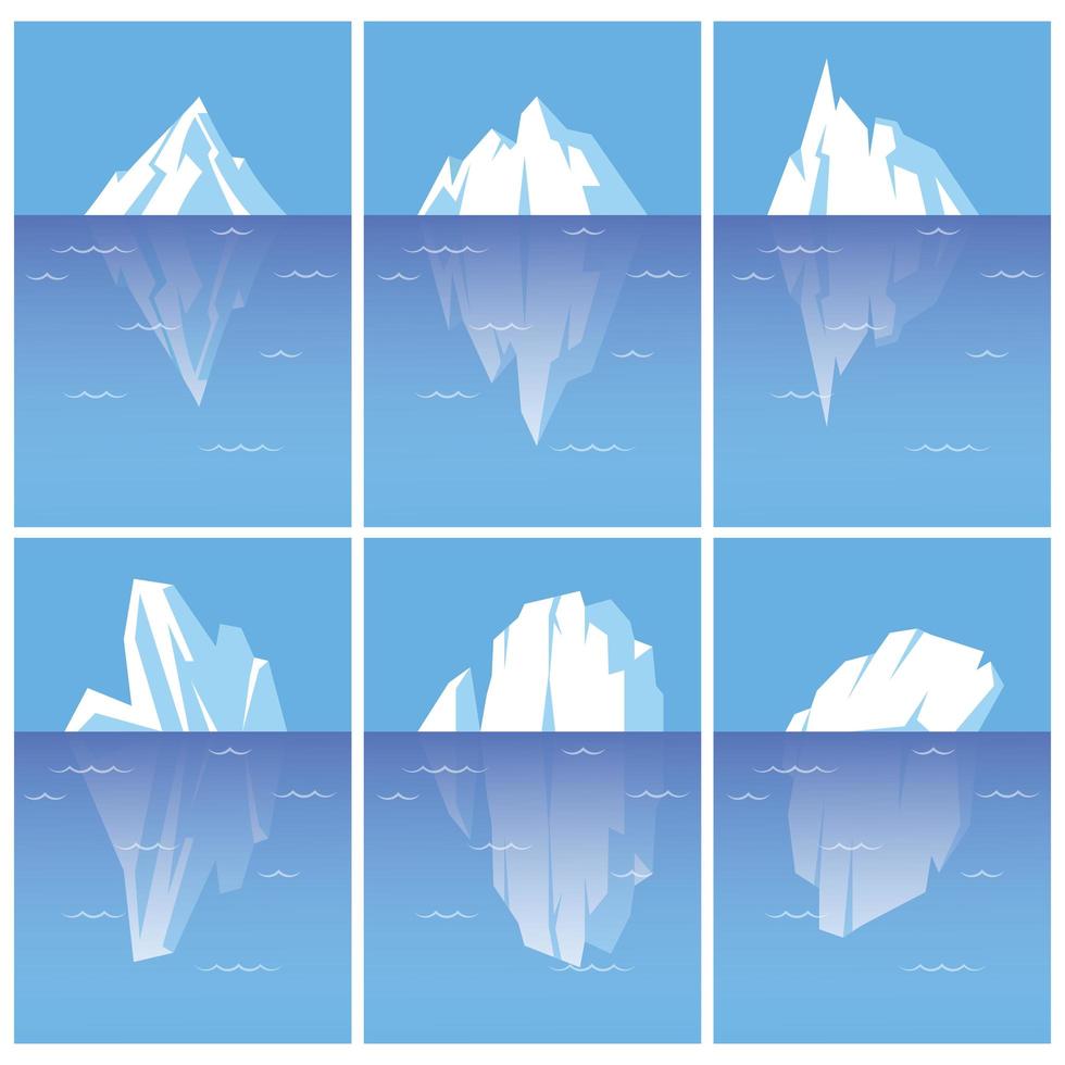conjunto de icebergs con parte submarina. vector