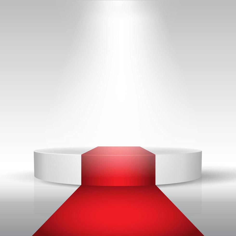 Display podium with red carpet under a spotlight  vector