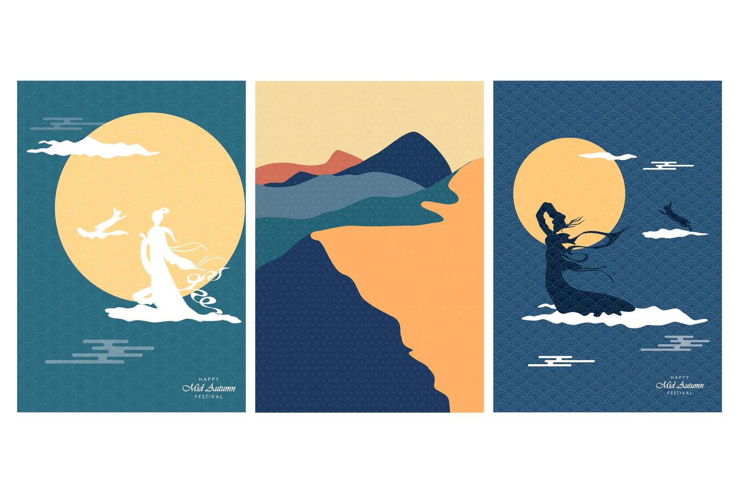 Japanese pattern landscape set vector