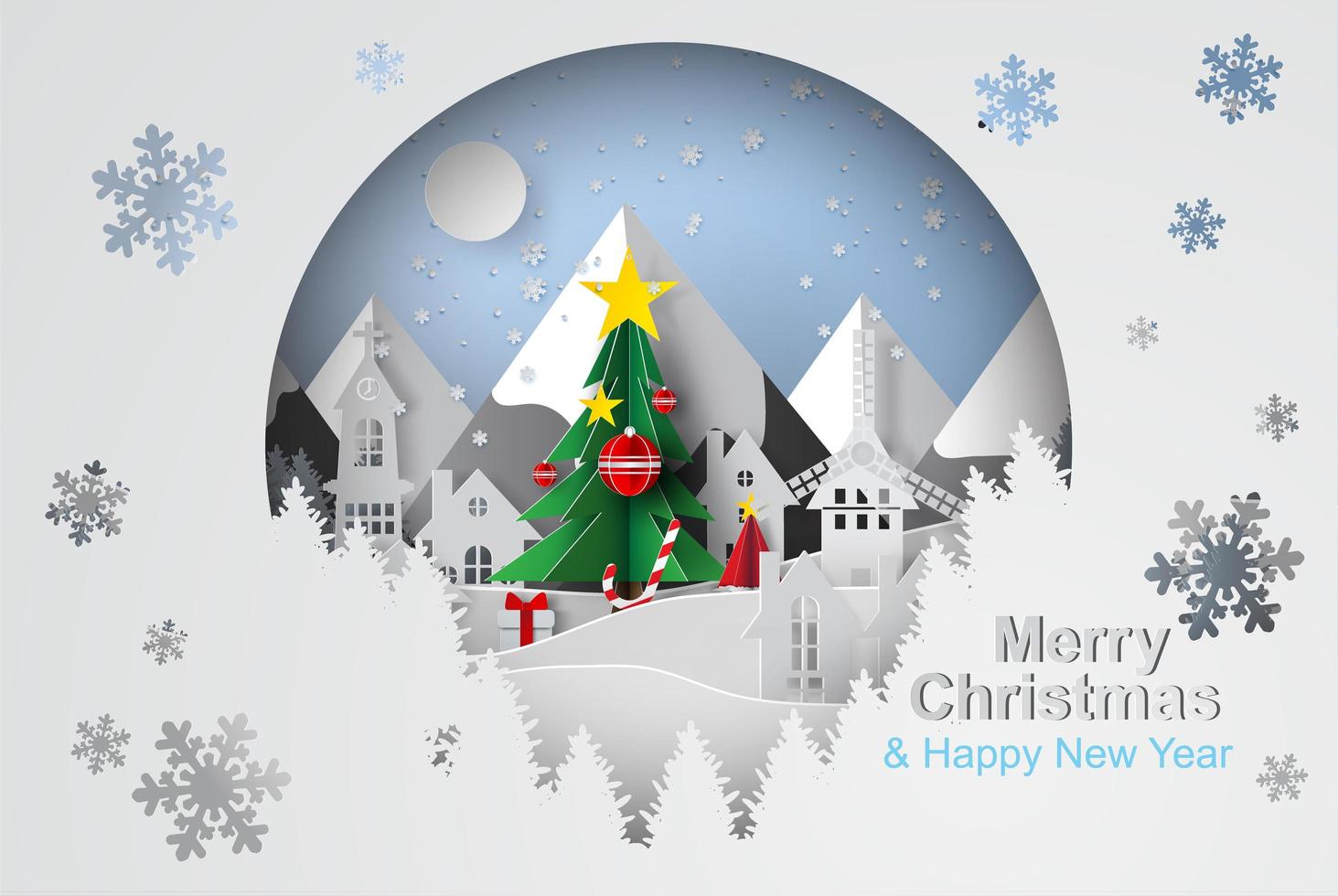 Merry Christmas Tree with Circle Shape Concept vector