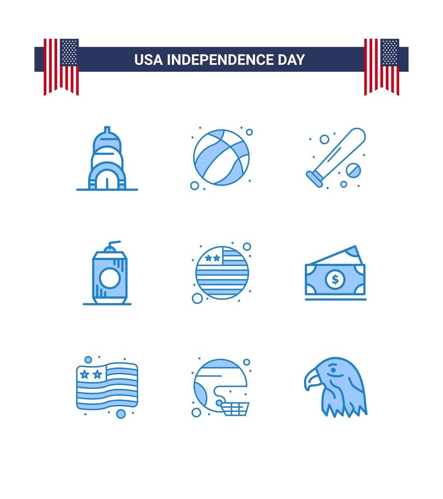 día de la independencia de estados unidos conjunto de iconos azules vector