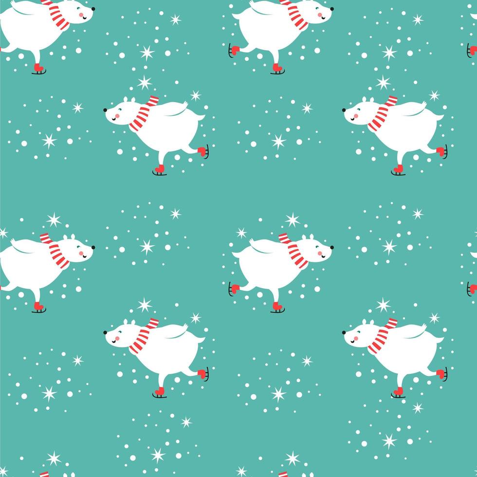 Christmas skating polar bears seamless pattern vector