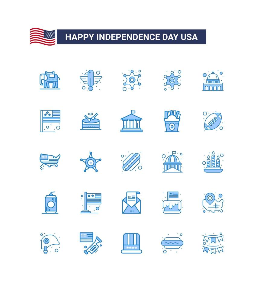 USA Independence Day blue icon set vector