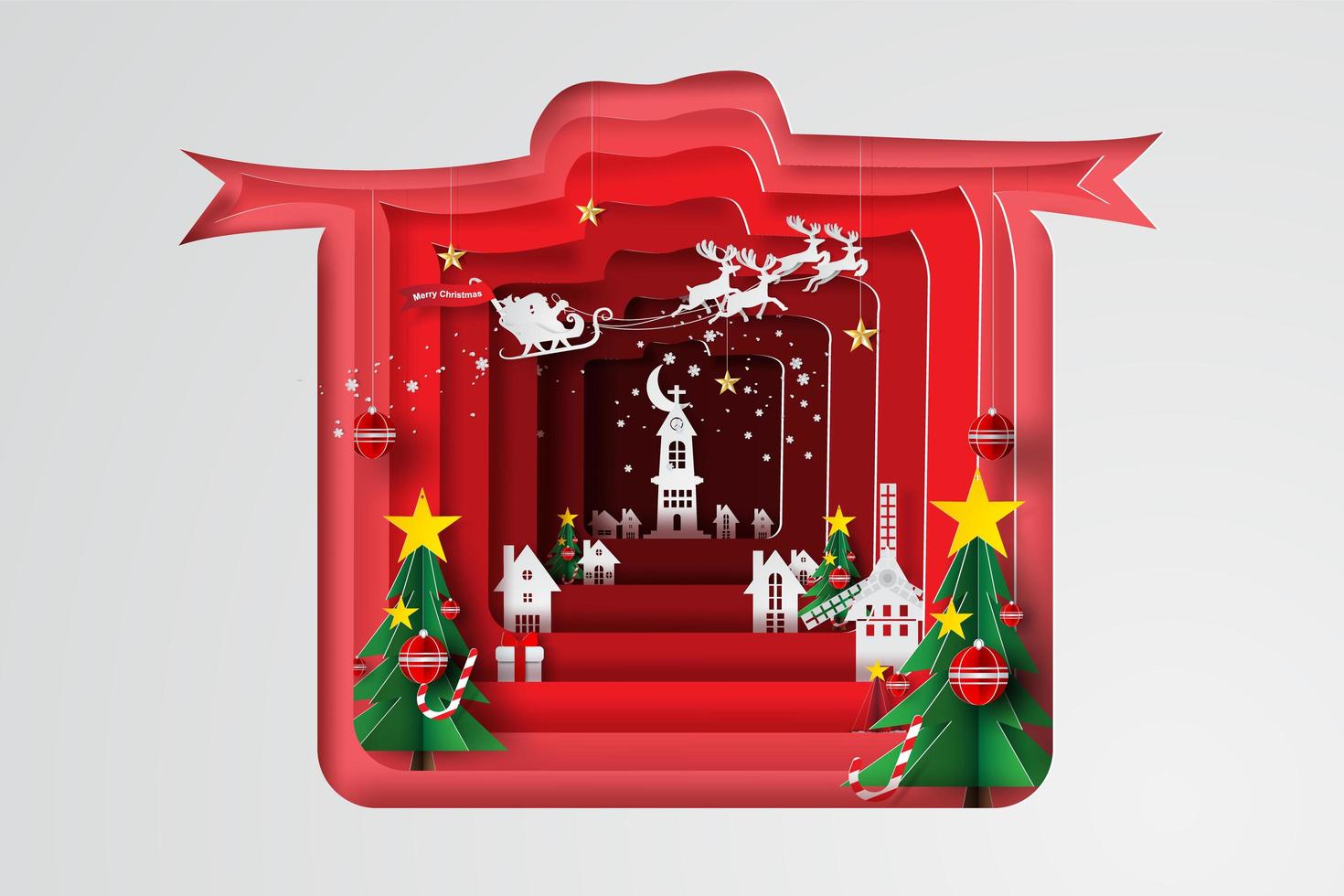 arte de papel feliz navidad con caja de regalo vector