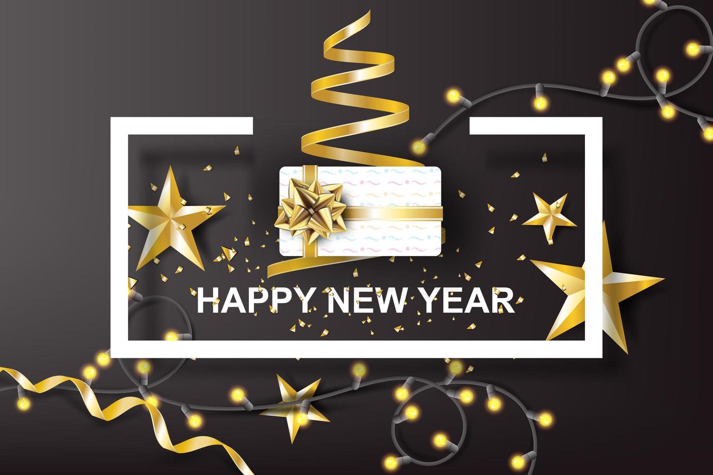 Paper Art of Happy New Year with Golden Gift Bow Background vector