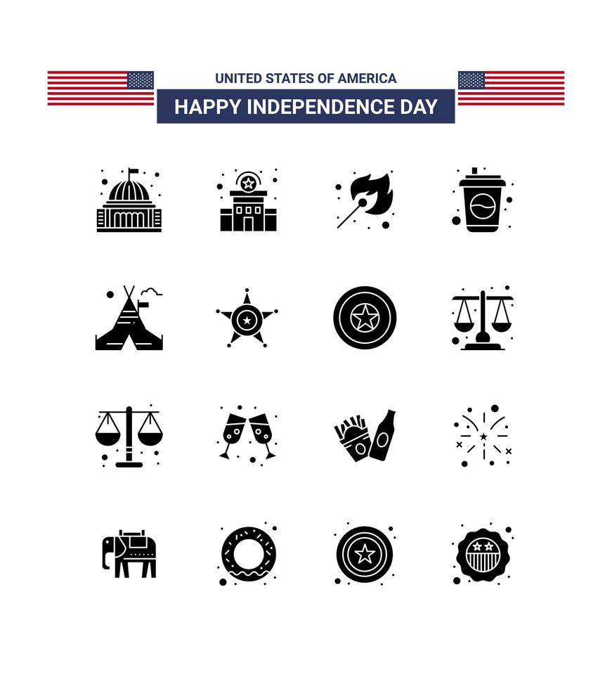 USA Independence Day silhouette icon set vector