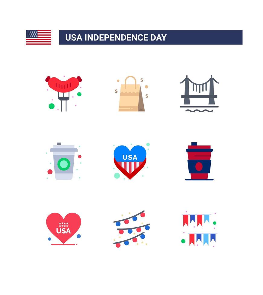 conjunto de iconos planos del día de la independencia de estados unidos vector