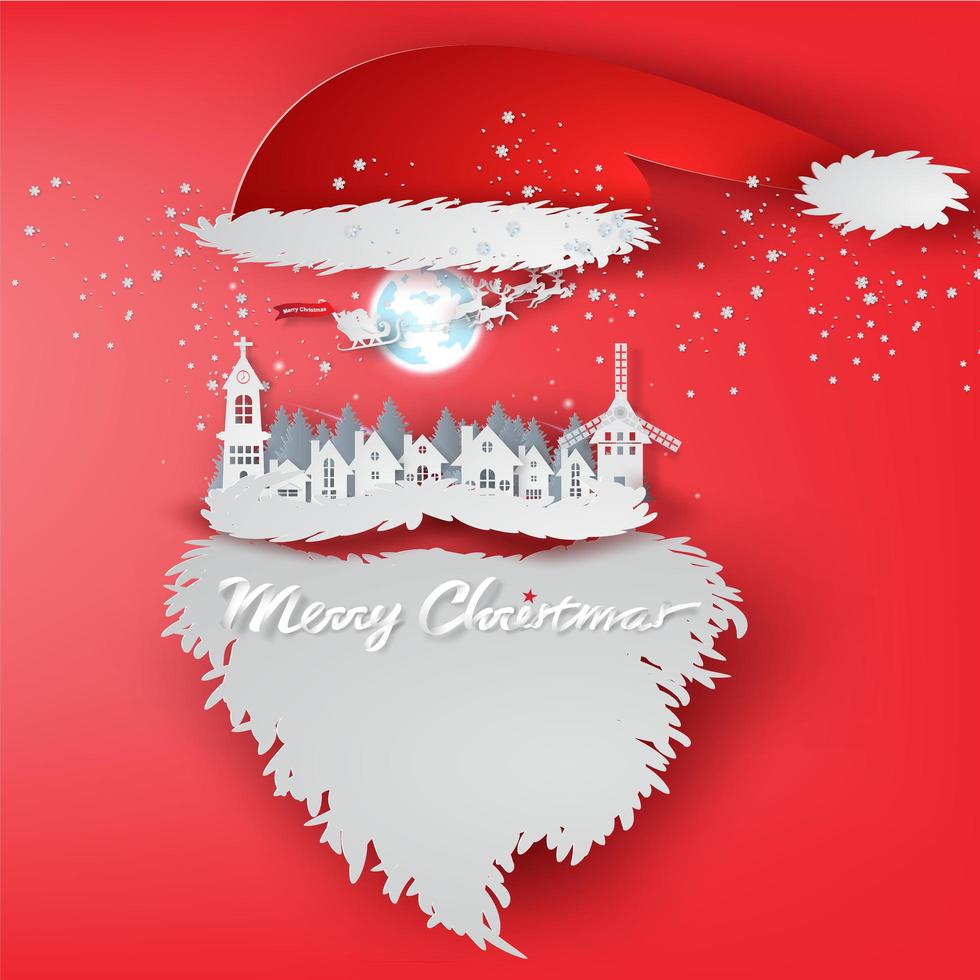 Paper Art Merry Christmas Day with Santa Claus Hat Concept vector