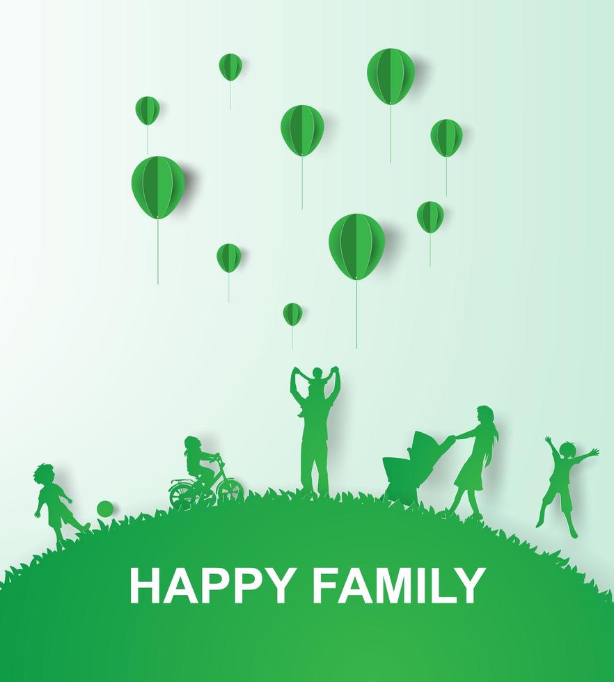 Paper Art of Green Background Happy Family vector