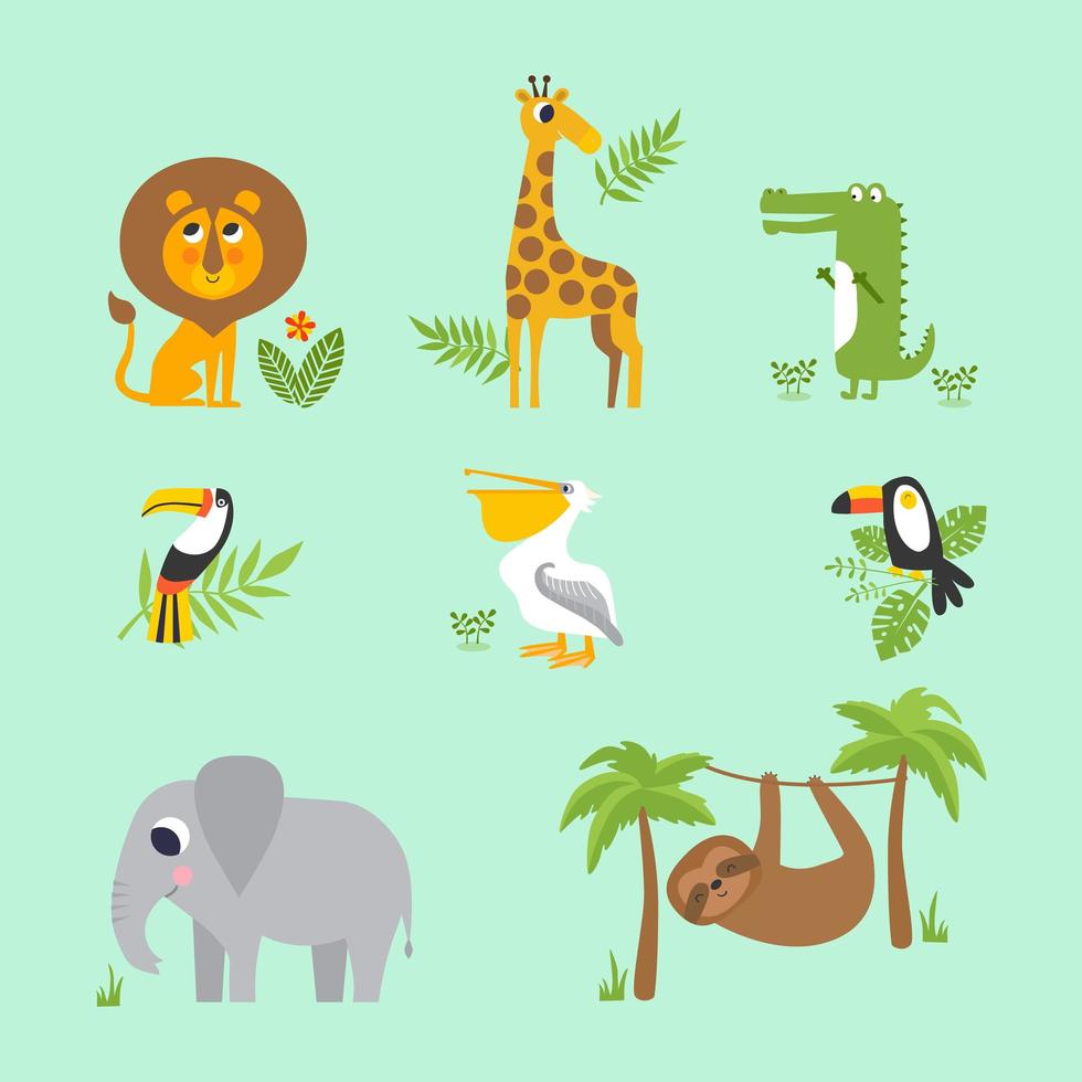 una colección de animales africanos de dibujos animados vector