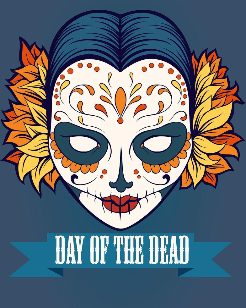 cartel del día de los muertos con cara vector