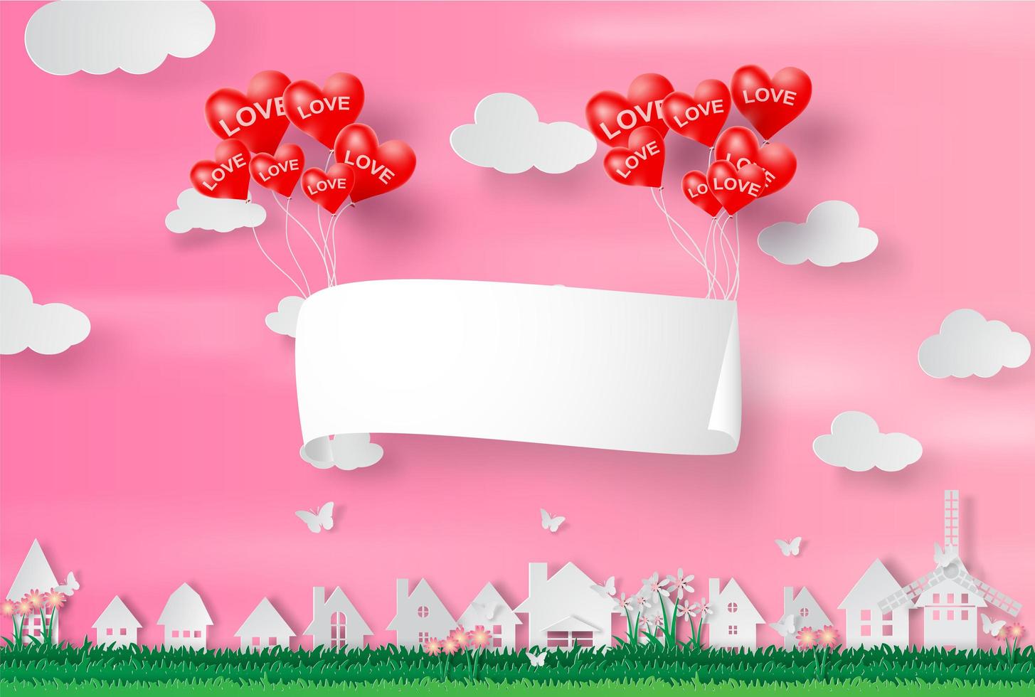 Paper Art and Craft of Happy Valentine Day, Paper Signboard vector