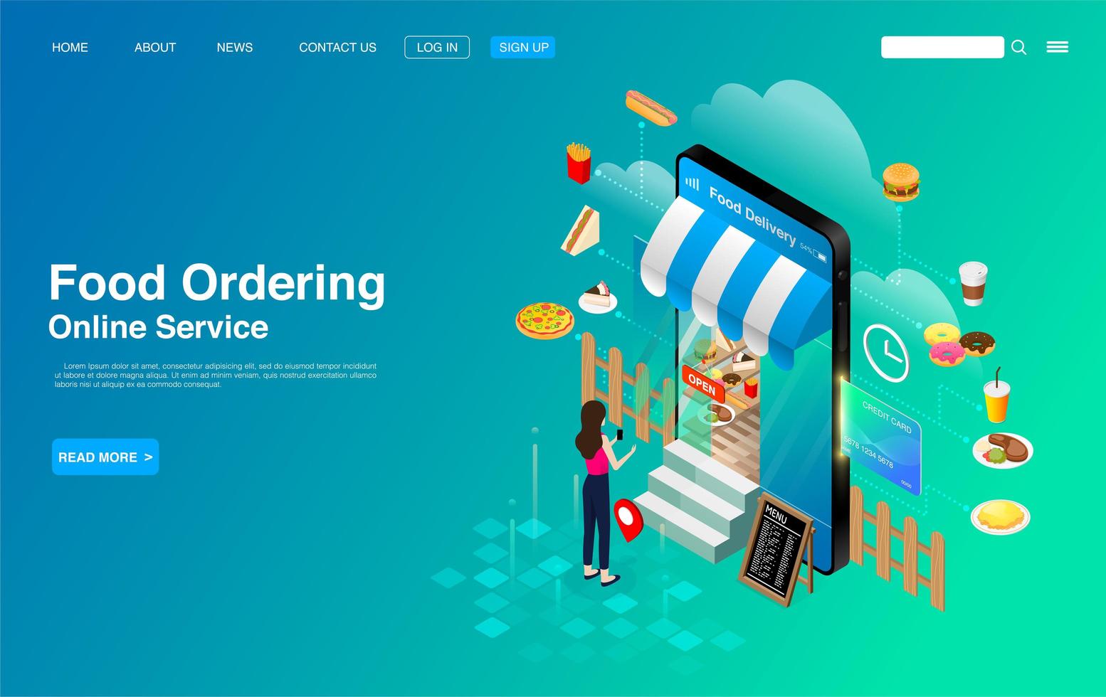 Woman With Mobile Phone Ordering Food Online vector