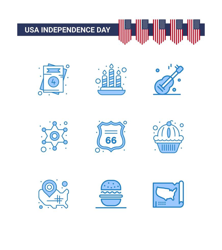 USA Independence Day blue icon set vector