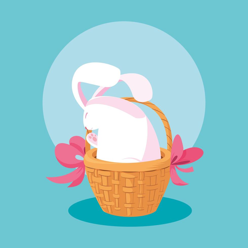 Cute rabbit of easter in basket wicker vector
