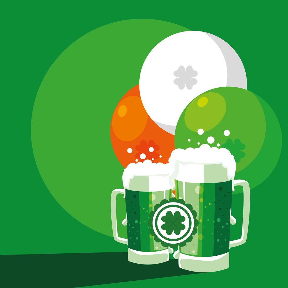 día de san patricio con cervezas en tarro vector