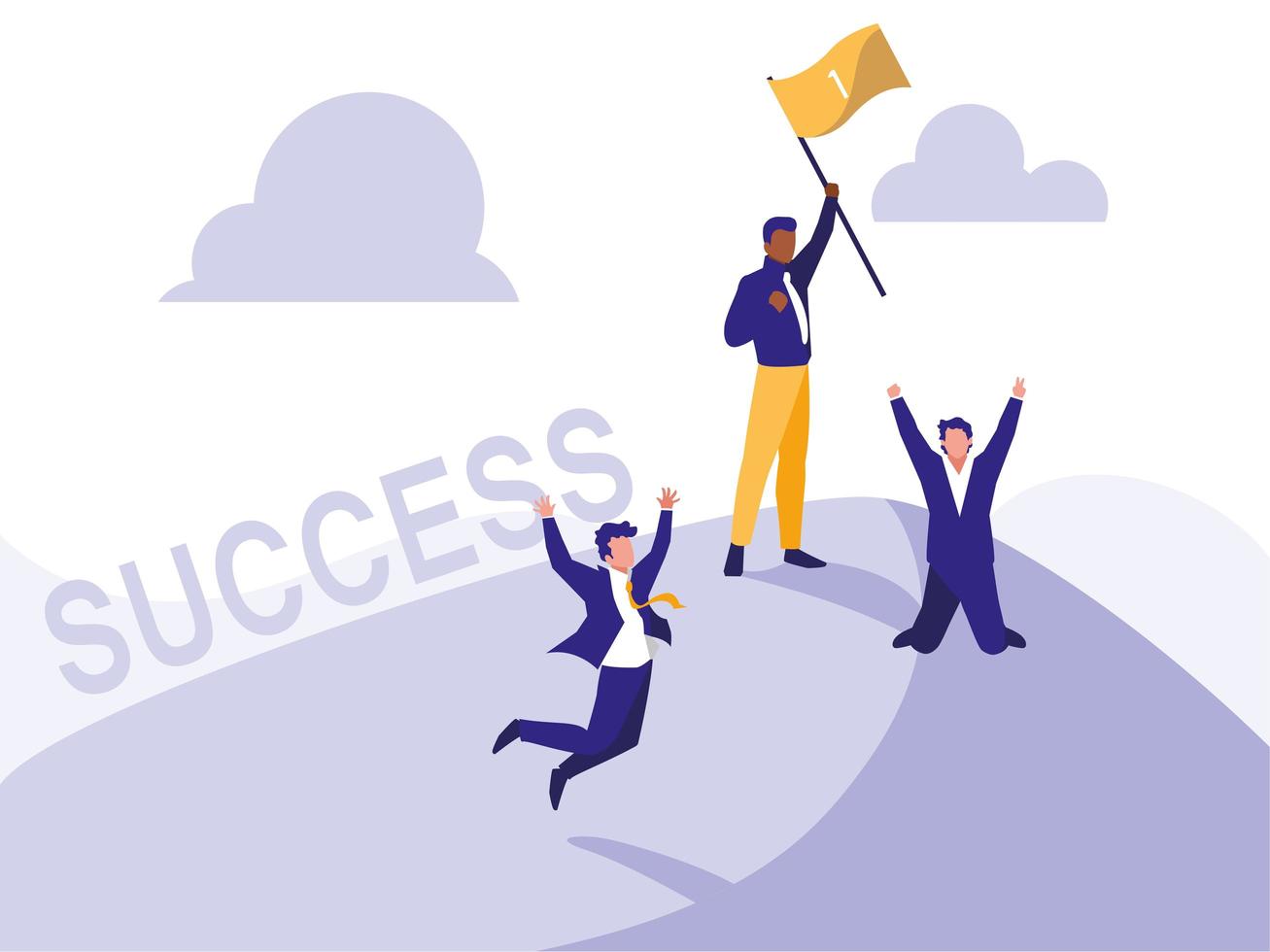 Successful businessmen celebrating with winner flag vector