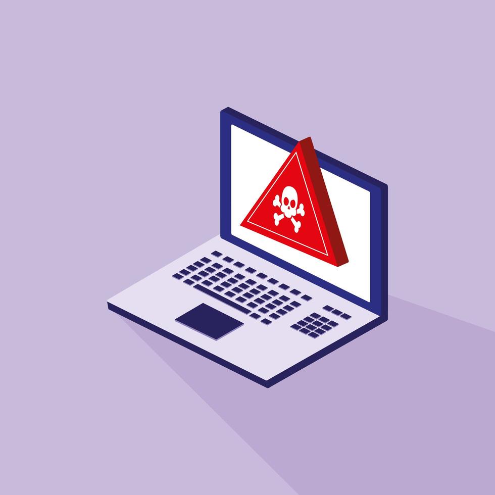 Cybersecurity with laptop and danger signage vector