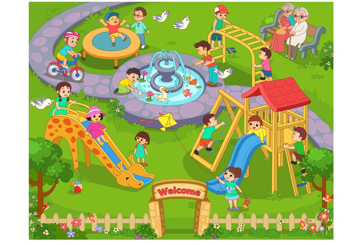 Kids Playing in Park vector
