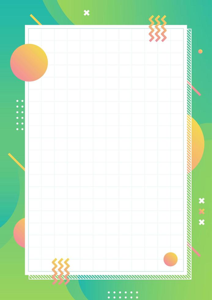 Colorful gradient Memphis style frame and grid pattern vector