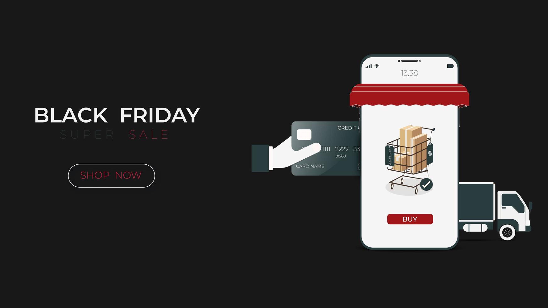 Tienda online de venta de viernes negro con smartphone de tecnología digital vector