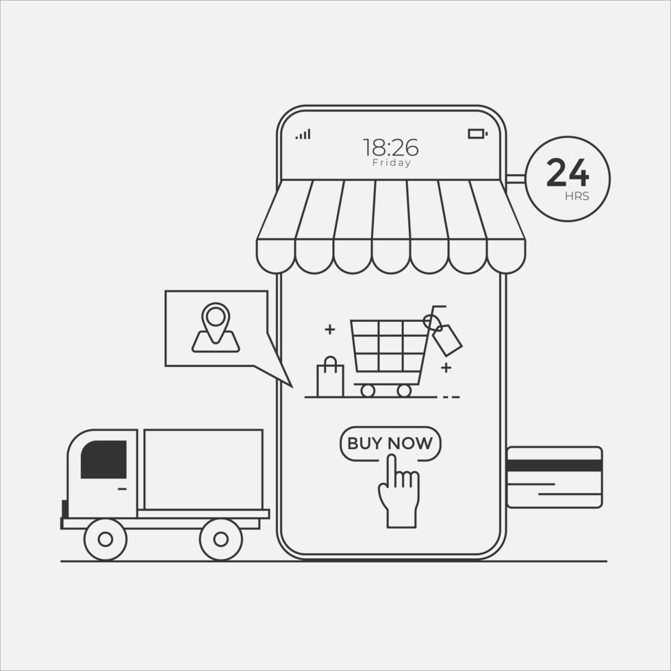 Shopping Online Store with Digital Technology Smartphone vector