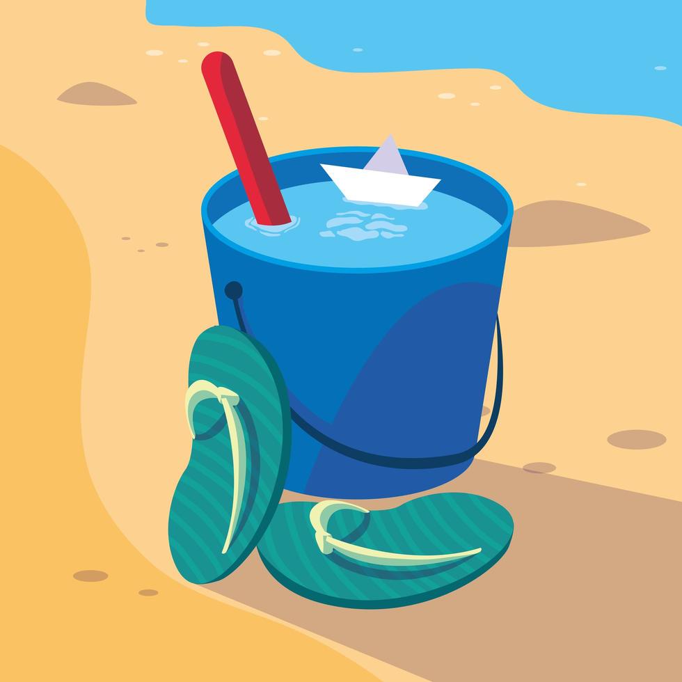 Sand bucket in the beach  vector