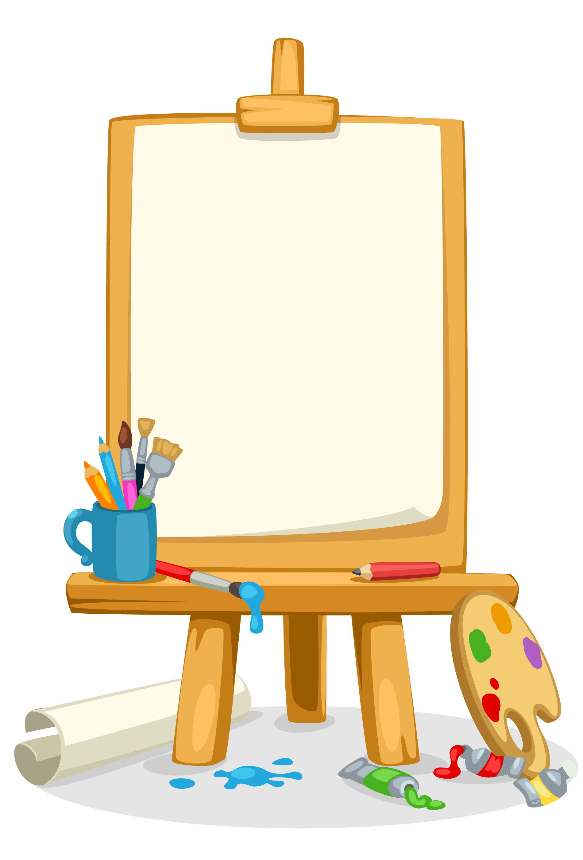 Art Easel with Colors, Brushes and Color Palette 1339719 Vector Art at  Vecteezy