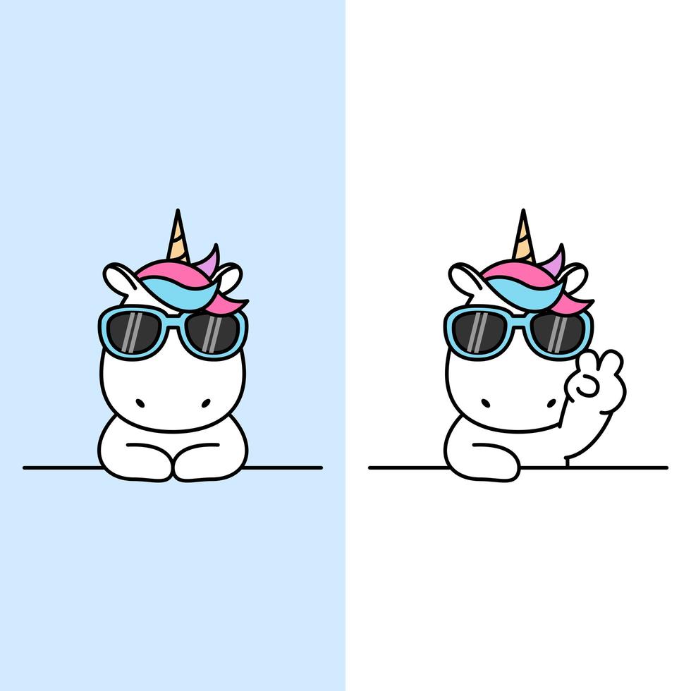 Cute unicorn with sunglasses set  vector