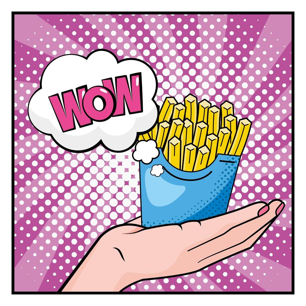 Pop-art hand holding french fries vector