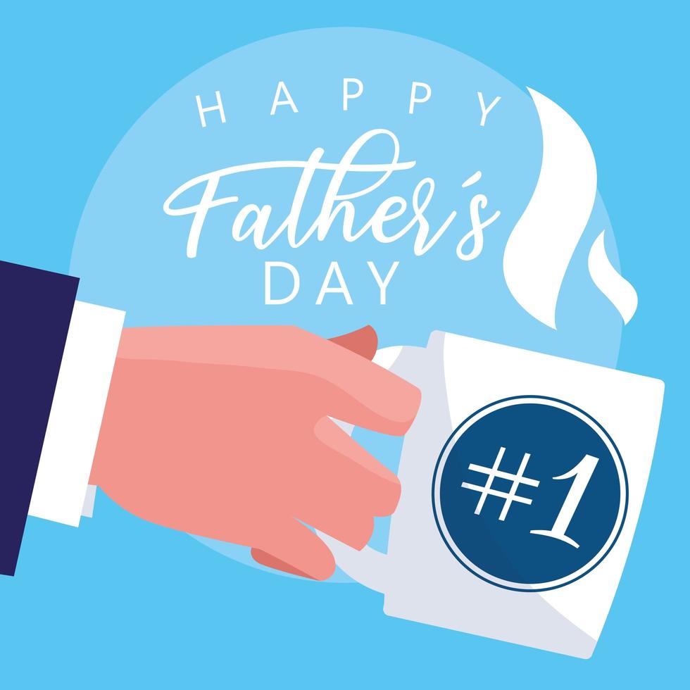 feliz dia del padre tarjeta con mano y taza vector