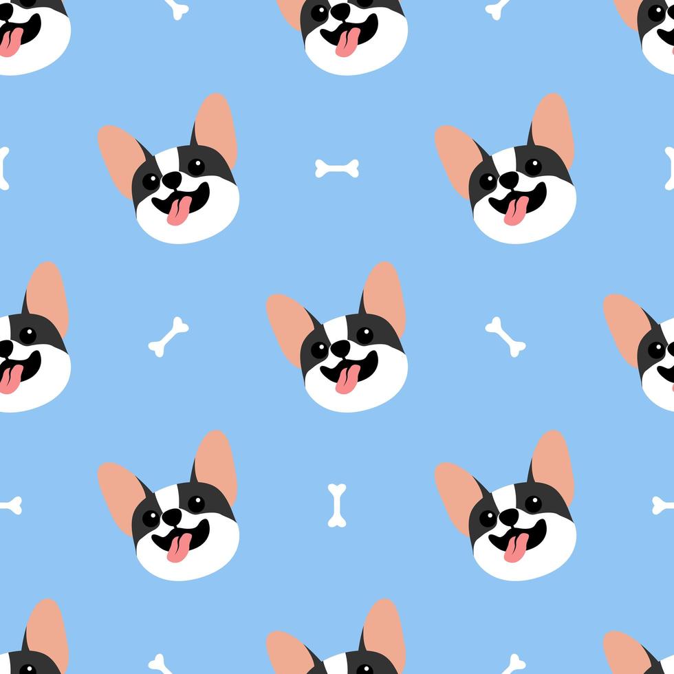 Cute french bulldog face seamless pattern vector