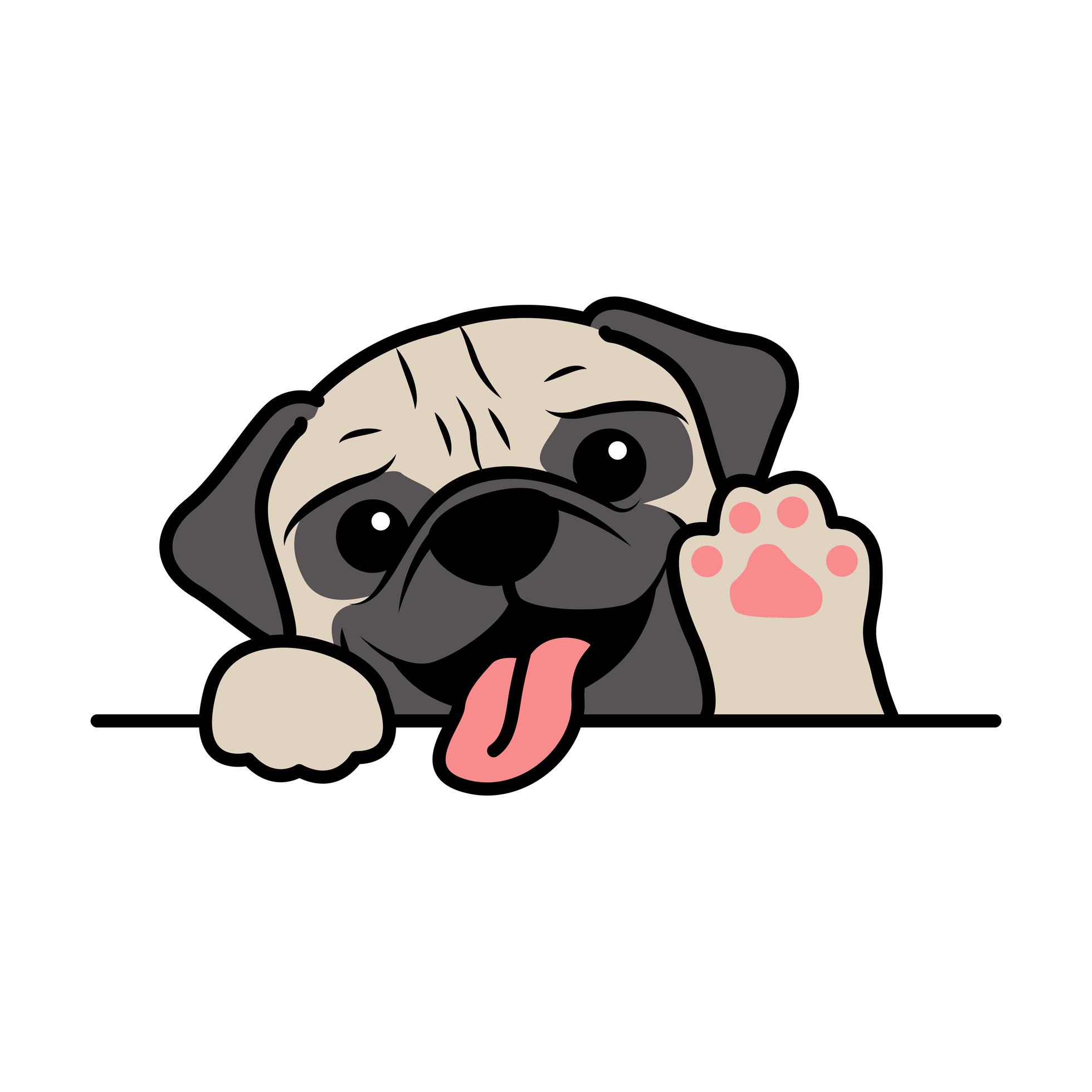 lindo, perro pug, ondulación, pata, caricatura 1339810 Vector en Vecteezy