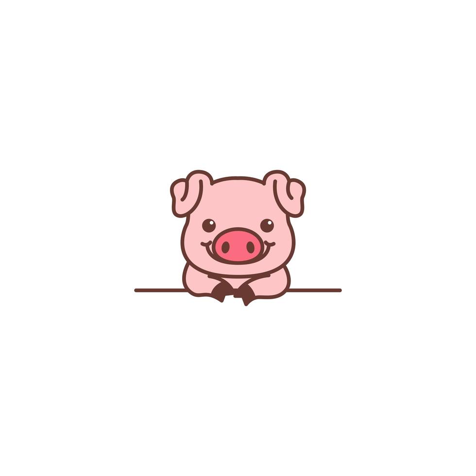 Cute pig smiling over wall cartoon vector