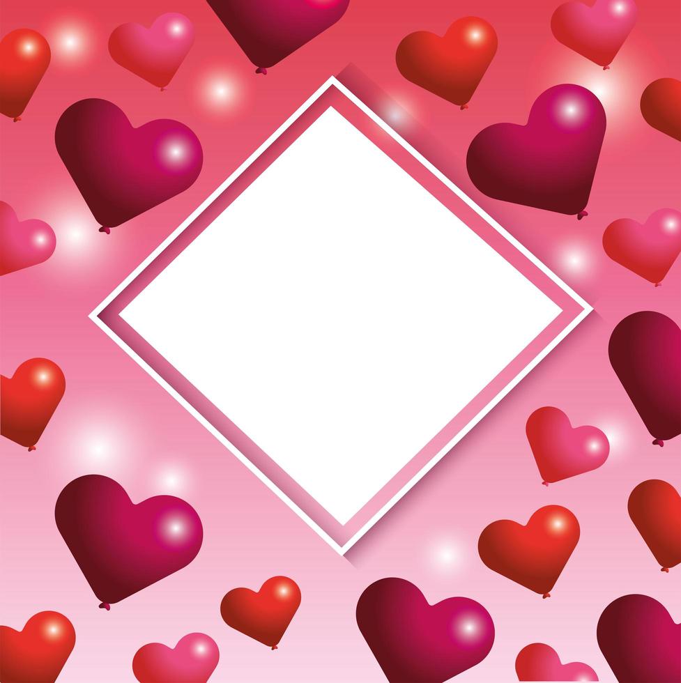 Diamond blank frame with hearts for Valentines day vector