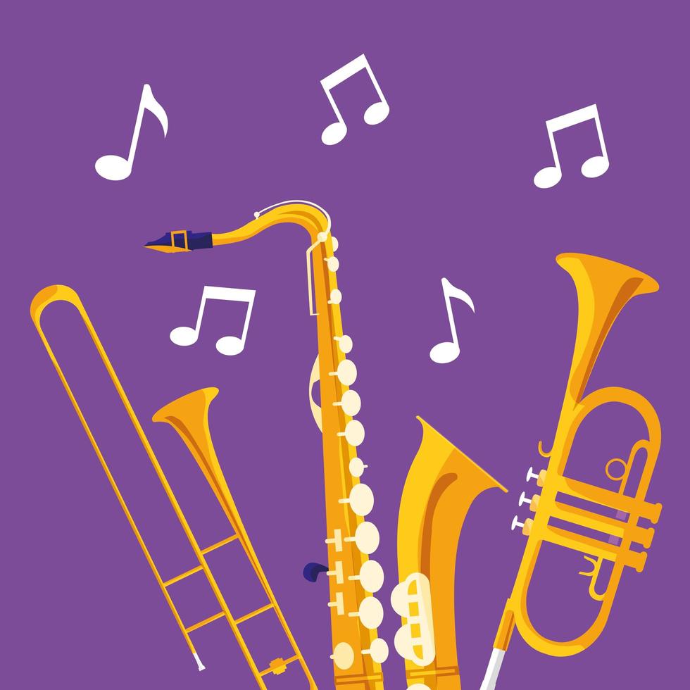 Trumpets and saxophone musical instruments vector