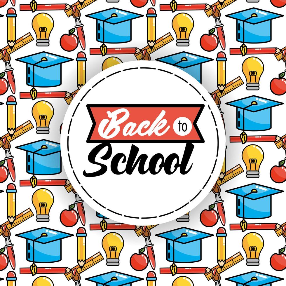 Back to school pattern background with round sticker vector