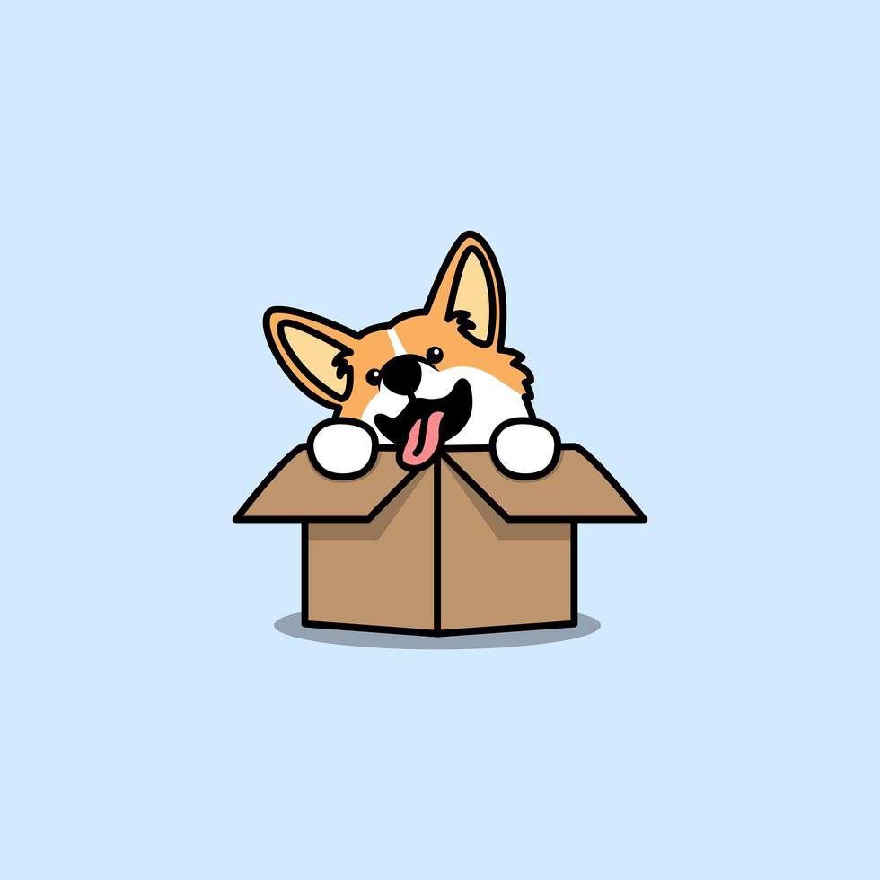 gracioso perro corgi galés en la caja vector