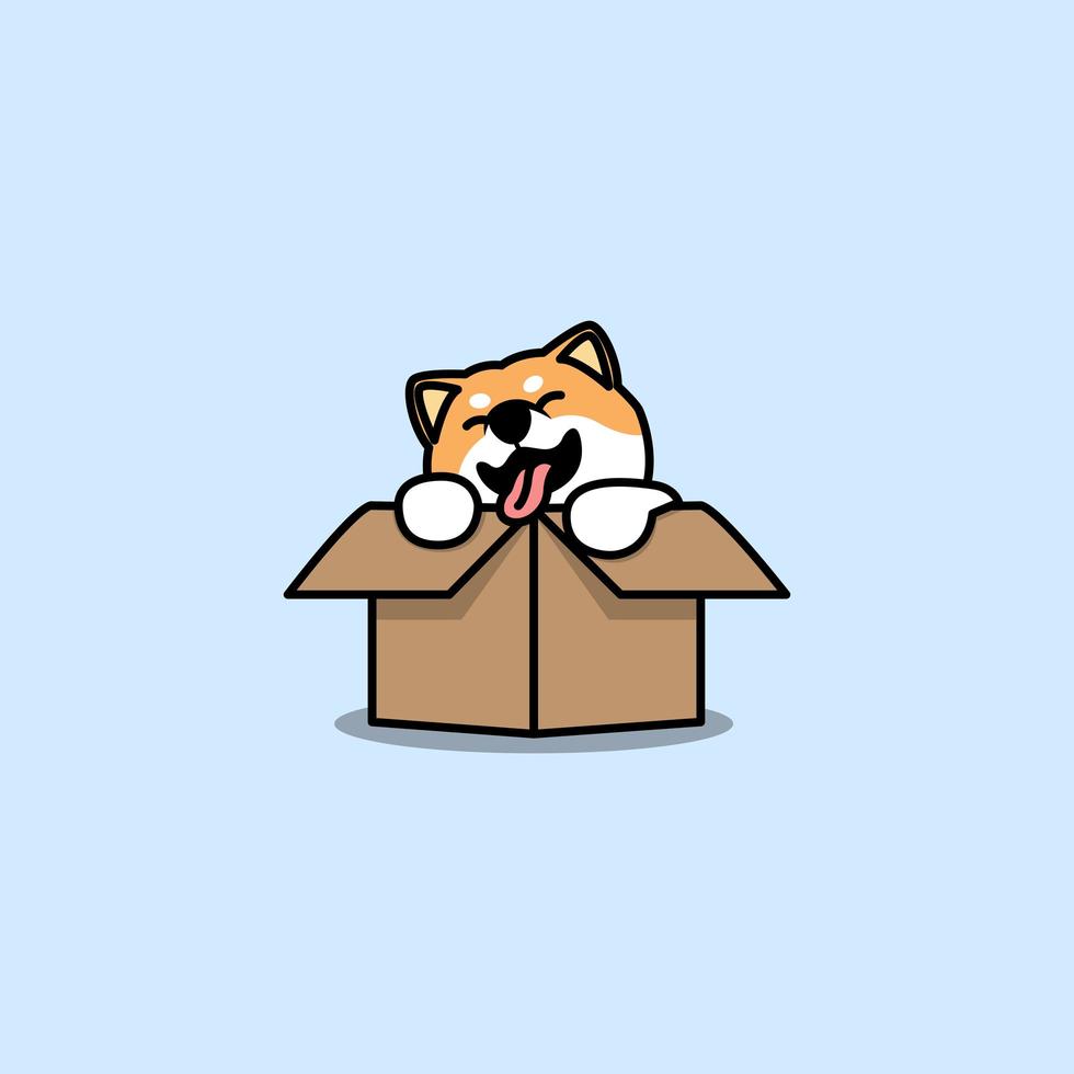 lindo perro shiba inu en la caja vector