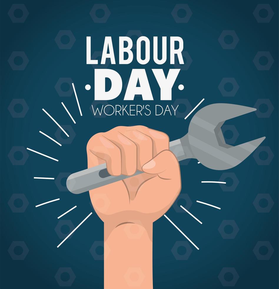 Hand with wrench for Labour Day celebration vector